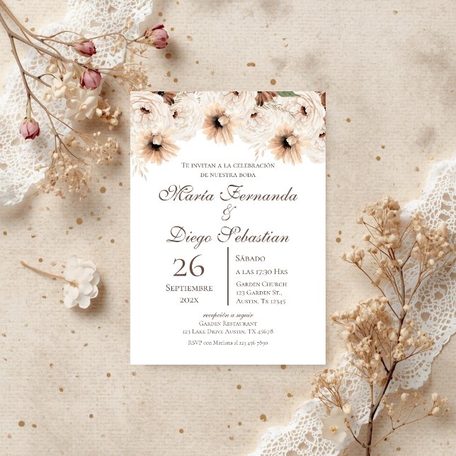 Convites Casamento Espanhol Floral Boho (Criador carregado)