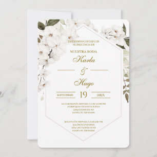 Convites Casamento Espanhol Floral Boho Branco