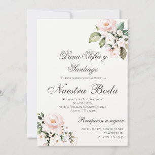 Convites Casamento Espanhol Floral Cor-de-Rosa Esbranquiçad