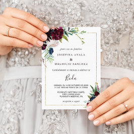 Convites Casamento Espanhol Floral de Blush do Marinho Burg