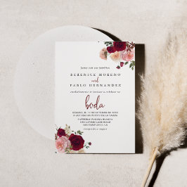 Convites Casamento Espanhol Floral Espanhol com Blush Rosa 