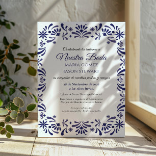 Convites Casamento Espanhol Floral Lavanda Azul Marinho Ele