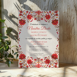 Convites Casamento Espanhol Floral Vermelho Rosa Estético R
