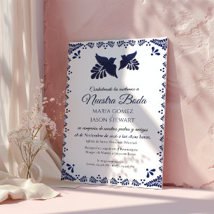 Convites Casamento Espanhol Minimalista Botânico Azul Marin