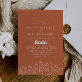 Convites Casamento Espanhol Minimalista de Terracota com Fl