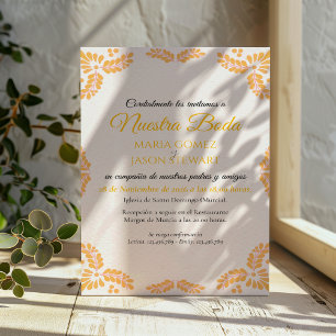 Convites Casamento Espanhol Minimalista Floral Amarelo Tala