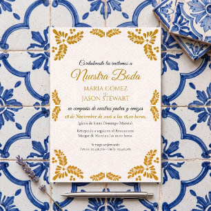 Convites Casamento Espanhol Minimalista Floral Amarelo Tala