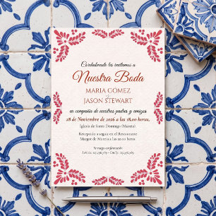 Convites Casamento Espanhol Minimalista Floral Laranja Tala