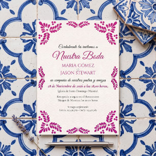 Convites Casamento Espanhol Minimalista Floral Rosa Talaver