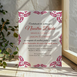 Convites Casamento Espanhol Minimalista Floral Vermelho Tal