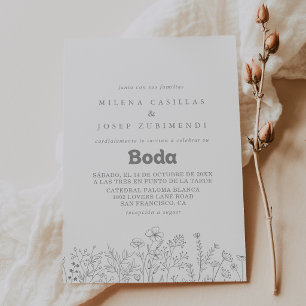 Convites Casamento Espanhol Minimalista Silenciado Cinza Fl