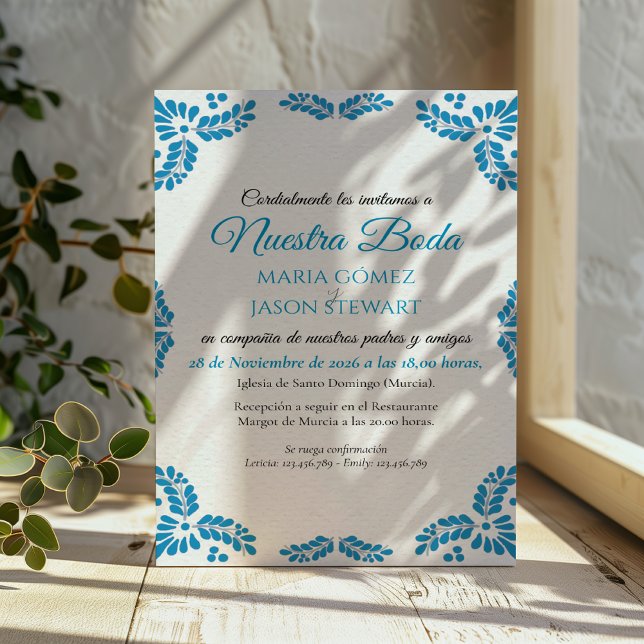 Convites Casamento Espanhol Minimalista Talavera Turquesa (Talavera Turquoise Minimalist Spanish Wedding Invitation)