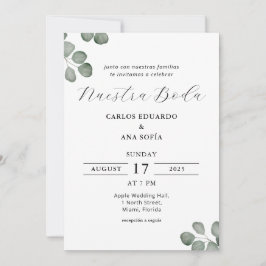Convites Casamento Espanhol Mínimo Elegante Bilingue