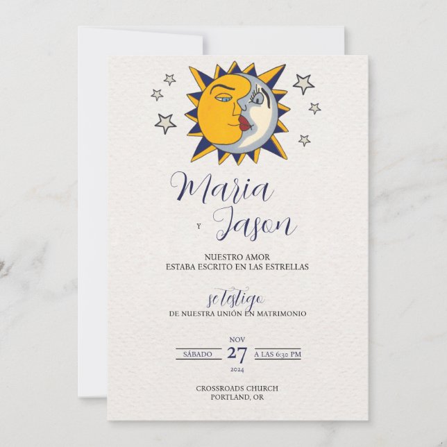 Convites Casamento Espanhol Místico Celestial Sol Lua Estre (Frente)
