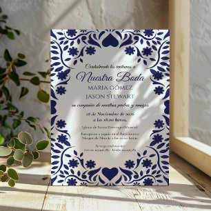 Convites Casamento Espanhol Romântico Elegante Floral Azul