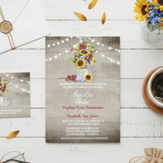Convites Casamento Espanhol Sunflower Nuestra Boda (Criador carregado)
