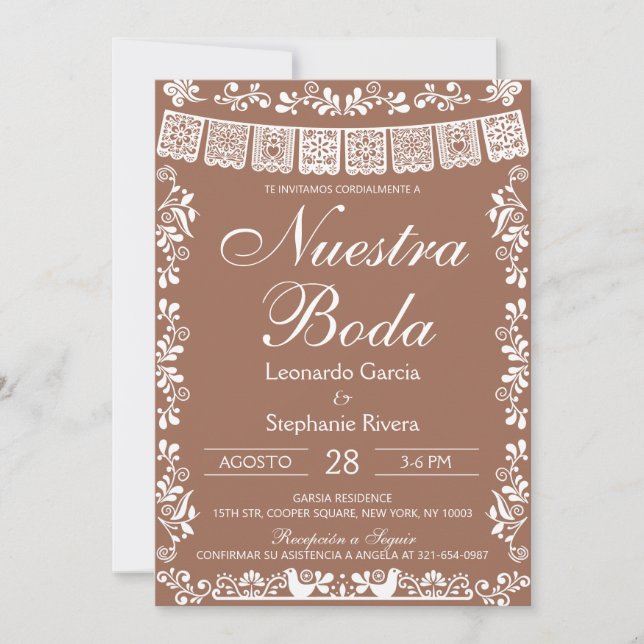 Convites Casamento Espanhol Terracota Papel Picado (Frente)