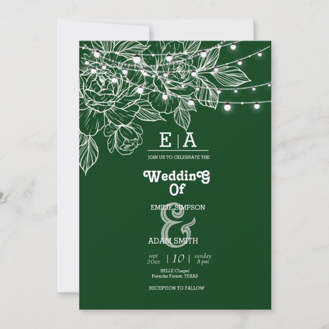 Convites casamento especial e clássico do esmerald green (Frente)