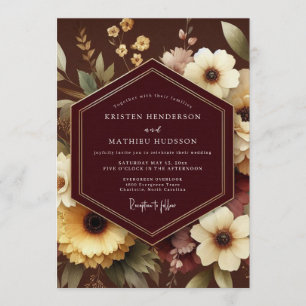 Convites Casamento Espresso Dourado em Flor