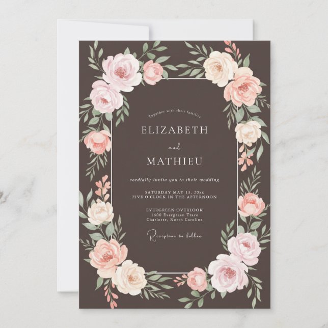 Convites Casamento Espresso Moody Rose (Frente)