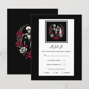 Convites Casamento Esqueleto de Rosas Brancas e Pretas RSVP