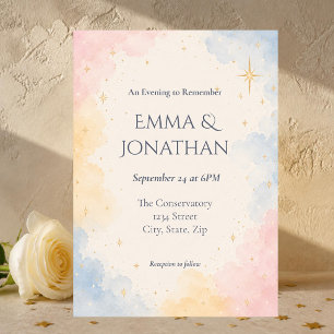 Convites Casamento Estelar Aquarela Pastel Celestial