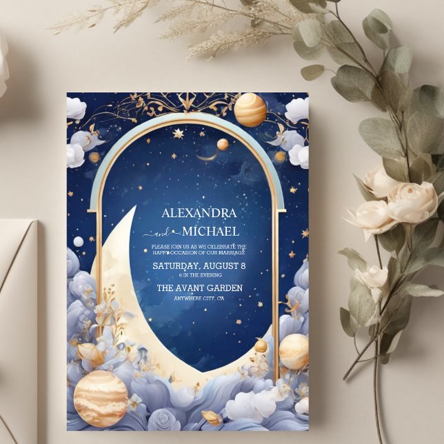 Convites Casamento Estelar com Moldura Celestial em Aquarel (Criador carregado)