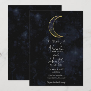 Convites Casamento Estelar Noturno Celestial Lua Preta Dour