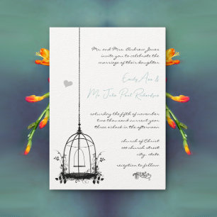 Convites Casamento Estético Boho Jaula de Pássaro Preta Vin
