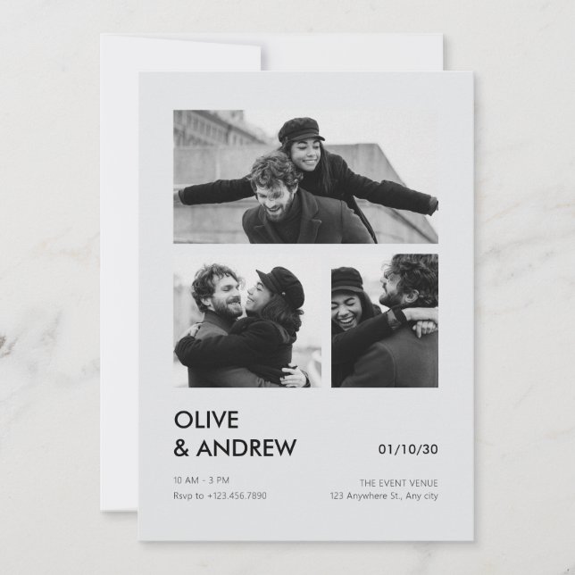 Convites Casamento estético de colagem de fotos modernas (Frente)
