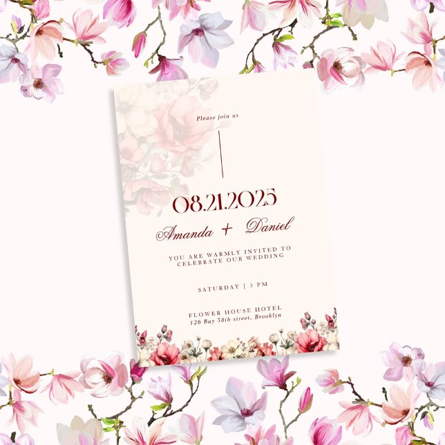 Convites Casamento estético de luxo rosa vermelha (Criador carregado)