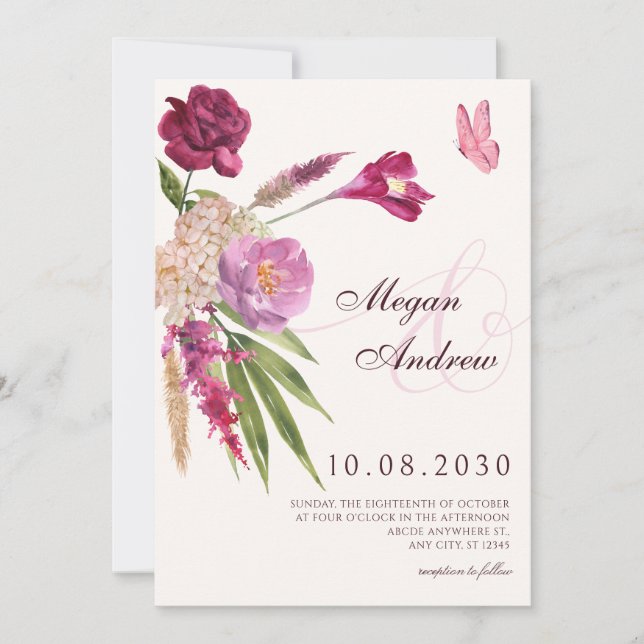 Convites Casamento estético floral (Frente)