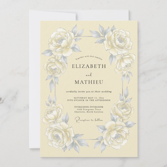 Convites Casamento Estético Floral Creme (Frente)