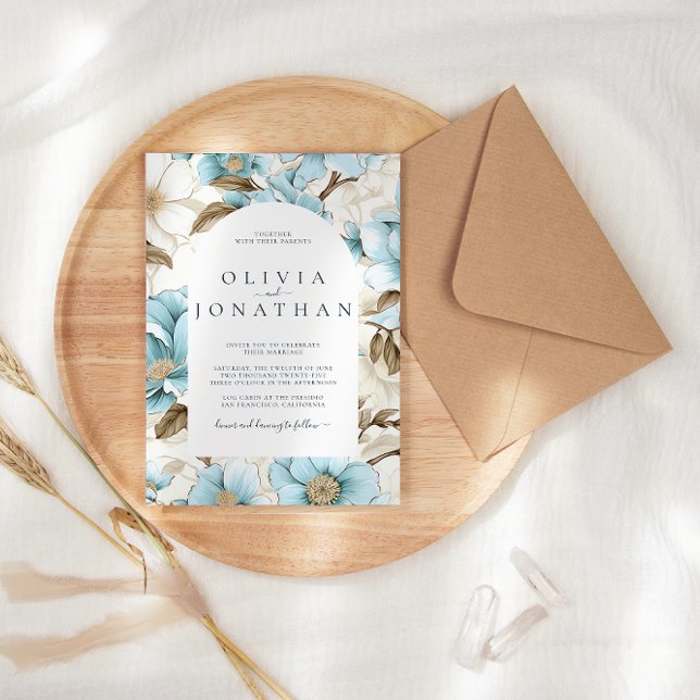 Convites Casamento Estético Floral de Inverno Azul (Criador carregado)