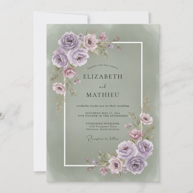Convites Casamento Estético Floral Lavanda (Frente)