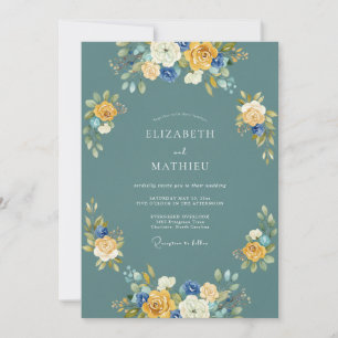 Convites Casamento Estético Floral Turquesa