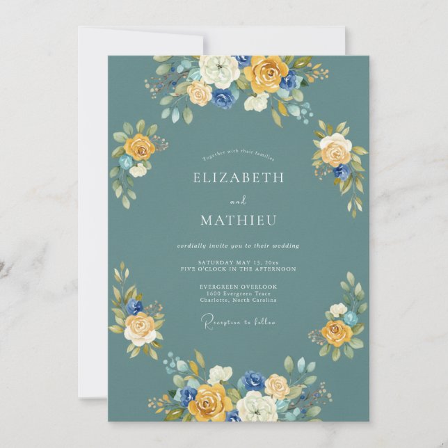 Convites Casamento Estético Floral Turquesa (Frente)