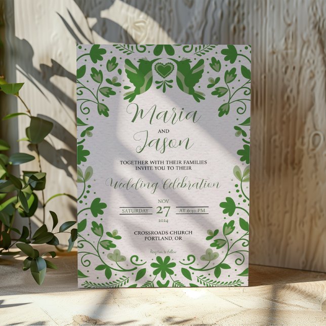 Convites Casamento Estético Romântico Verde Mexicano (Mexican Green Floral Romantic Aesthetic Wedding Invitation)