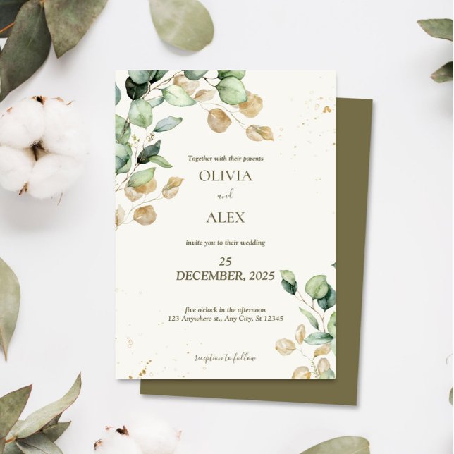 Convites Casamento estético russo de eucalipto verde (Criador carregado)