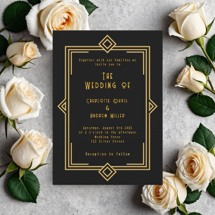 Convites Casamento estilo art déco em ouro preto