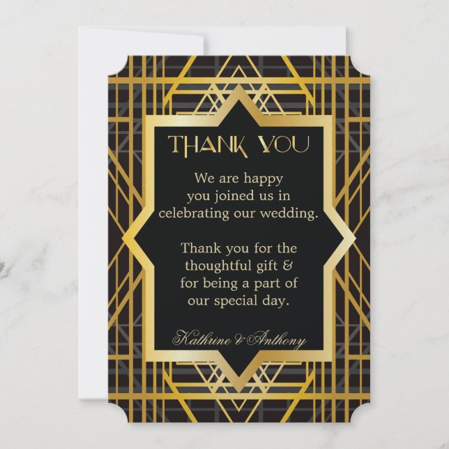 Convites Casamento Estilo Gatsby dos Anos 20 Obrigado (Frente)