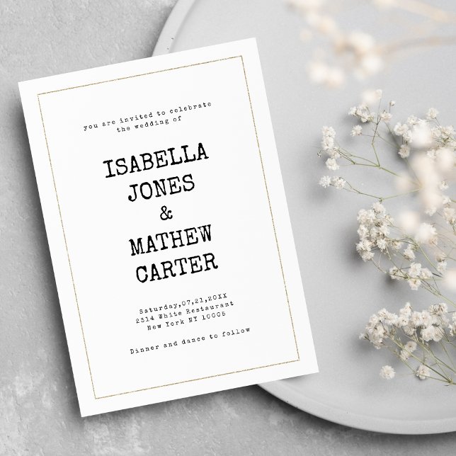 Convites Casamento estilo rústico fonte máquina de escrever (White gold typewriter font rustic style wedding)