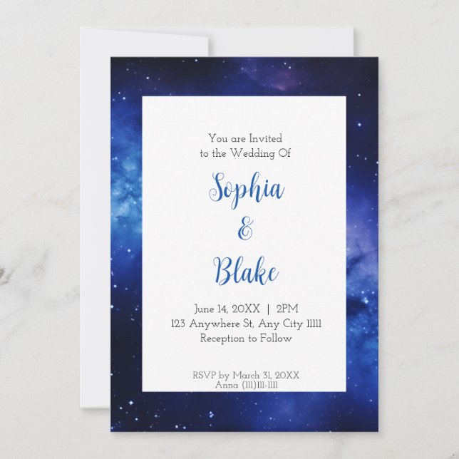 Convites Casamento Estrela da Nebulosa Azul (Frente)