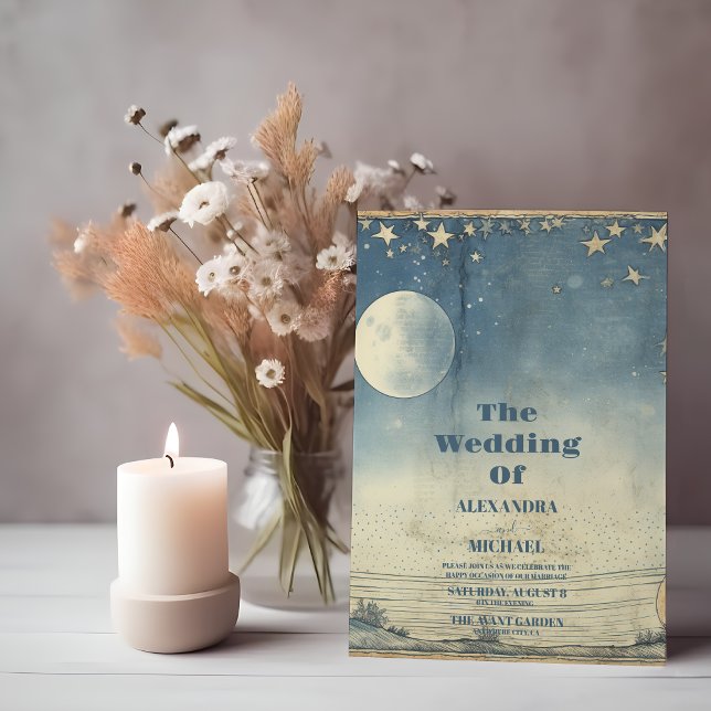 Convites Casamento Estrelas à Meia-Noite em Azul Celestial  (Criador carregado)
