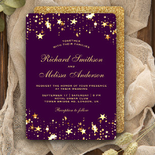 Convites Casamento Estrelas Brilhantes Dourado Rojxo Glamou