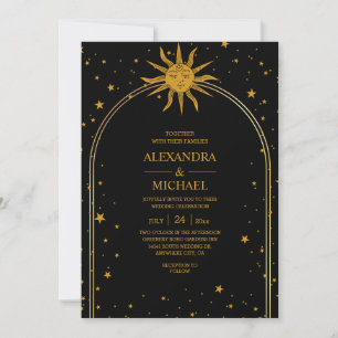 Convites Casamento Estrelas Celestiais Ouro Preto Místico