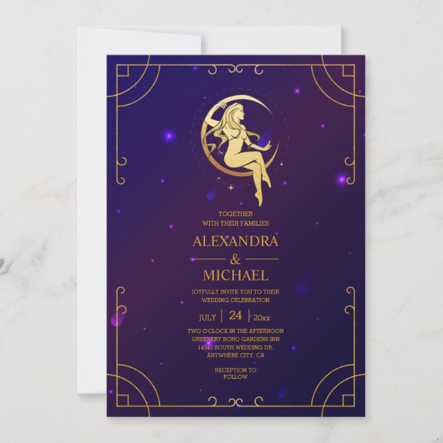 Convites Casamento Estrelas Celestiais Rosa Azul Místico    (Frente)
