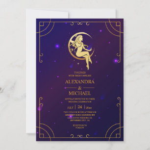Convites Casamento Estrelas Celestiais Rosa Azul Místico