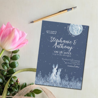 Convites Casamento Estrelas de Lua de Coelho Azul Whimsical
