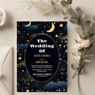 Convites Casamento Estrelas Lua Azul Meia-Noite Celestial